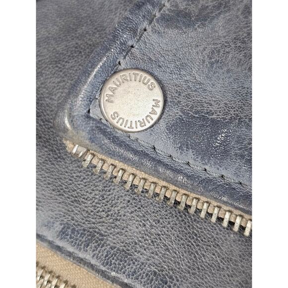 Mauritius Maysie Peace Distressed  Leather Jacket Blue Size M/8 - Picture 11 of 13